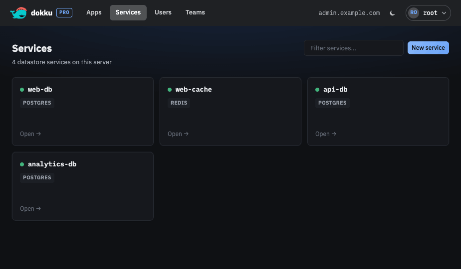 The services list showing datastore services and their status