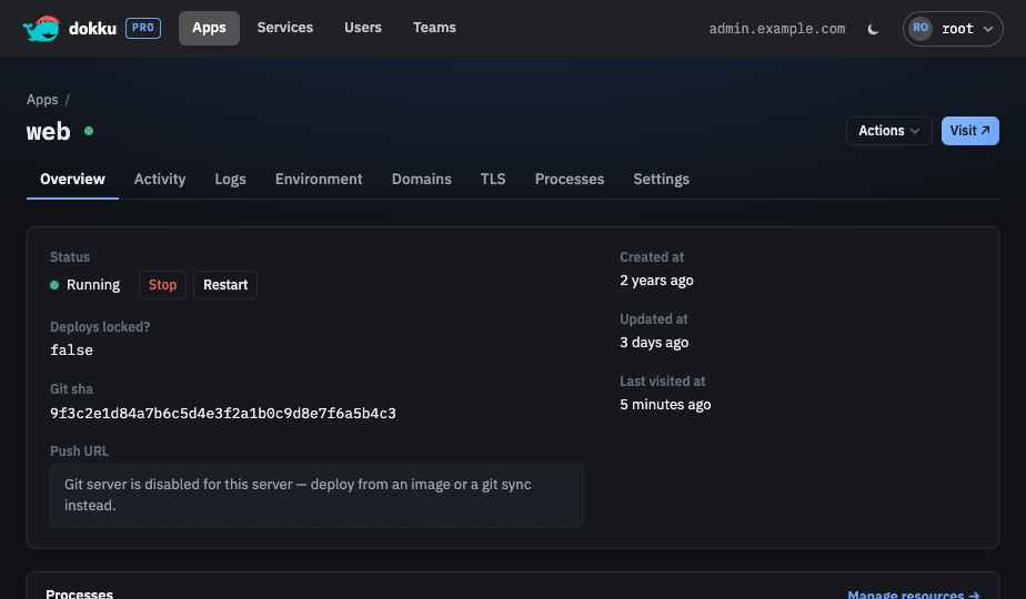 An app page with the Git HTTP server disabled and no push URL shown