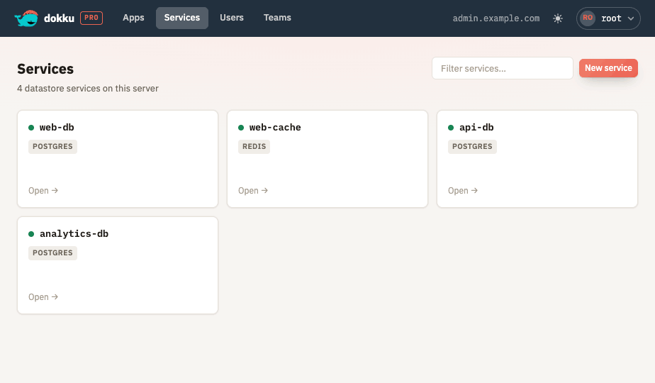 The services list showing datastore services and their status