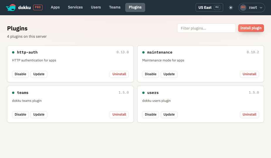 The Plugins screen explaining that plugin management is unavailable